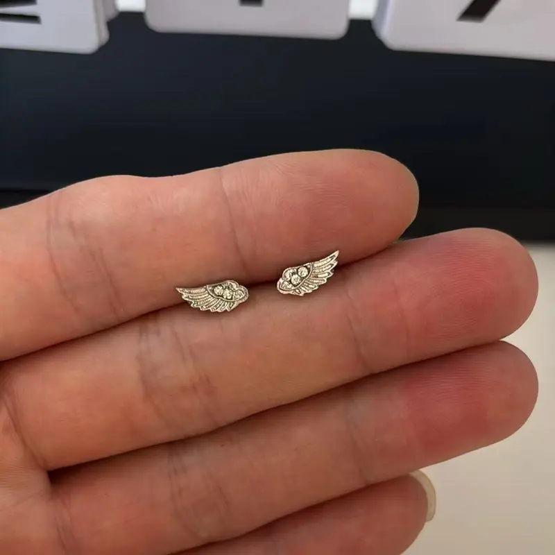 Small Angel Wings Stud Earrings for Men Women Streetwear Punk Hip Hop Unisex Style