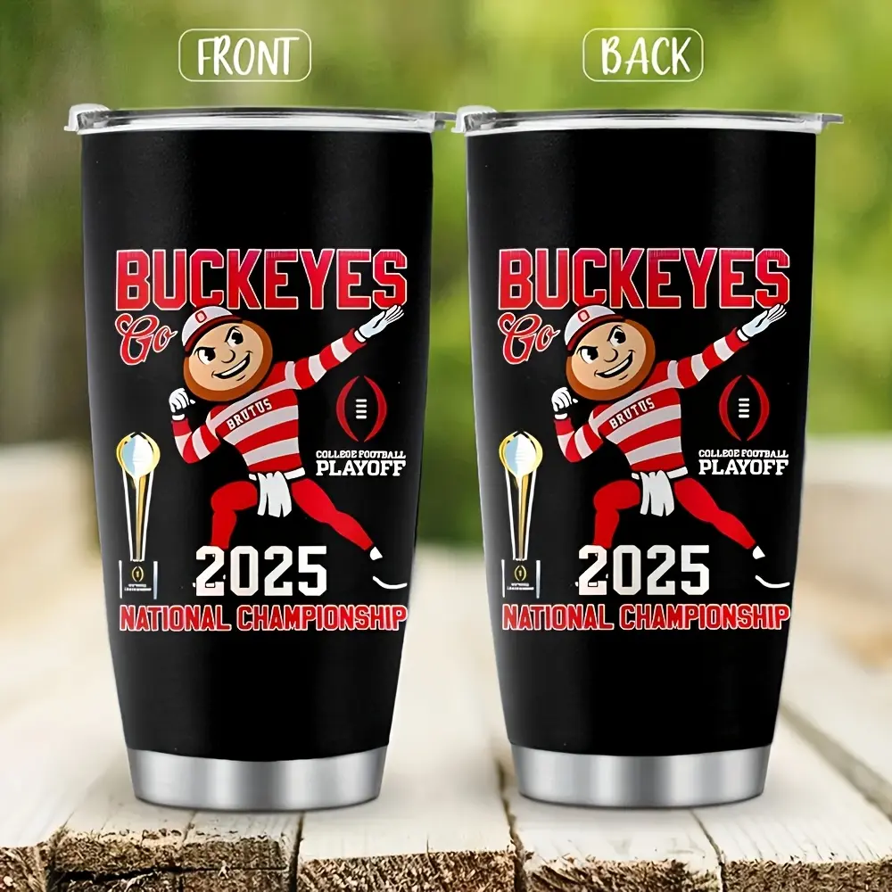 2025 Ohio State University Championship Printed Portable Stainless Steel Insulated Vacuum Flask Tumbler - 1pc, 20oz, Rustproof, Suitable for Hot/Cold Drinks, Ideal Gift for Family