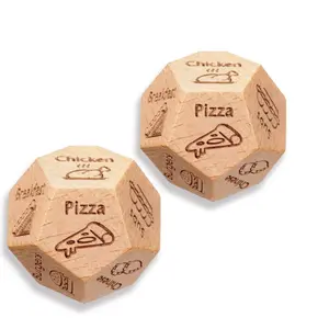 2-1 Count Date Night Food Dice for Couples - Wooden Decision Dice with 12 Food Choices - Perfect for Valentine's Day, Anniversary, Christmas, and Birthday Gifts - Funny and Durable Gift for Him and Her