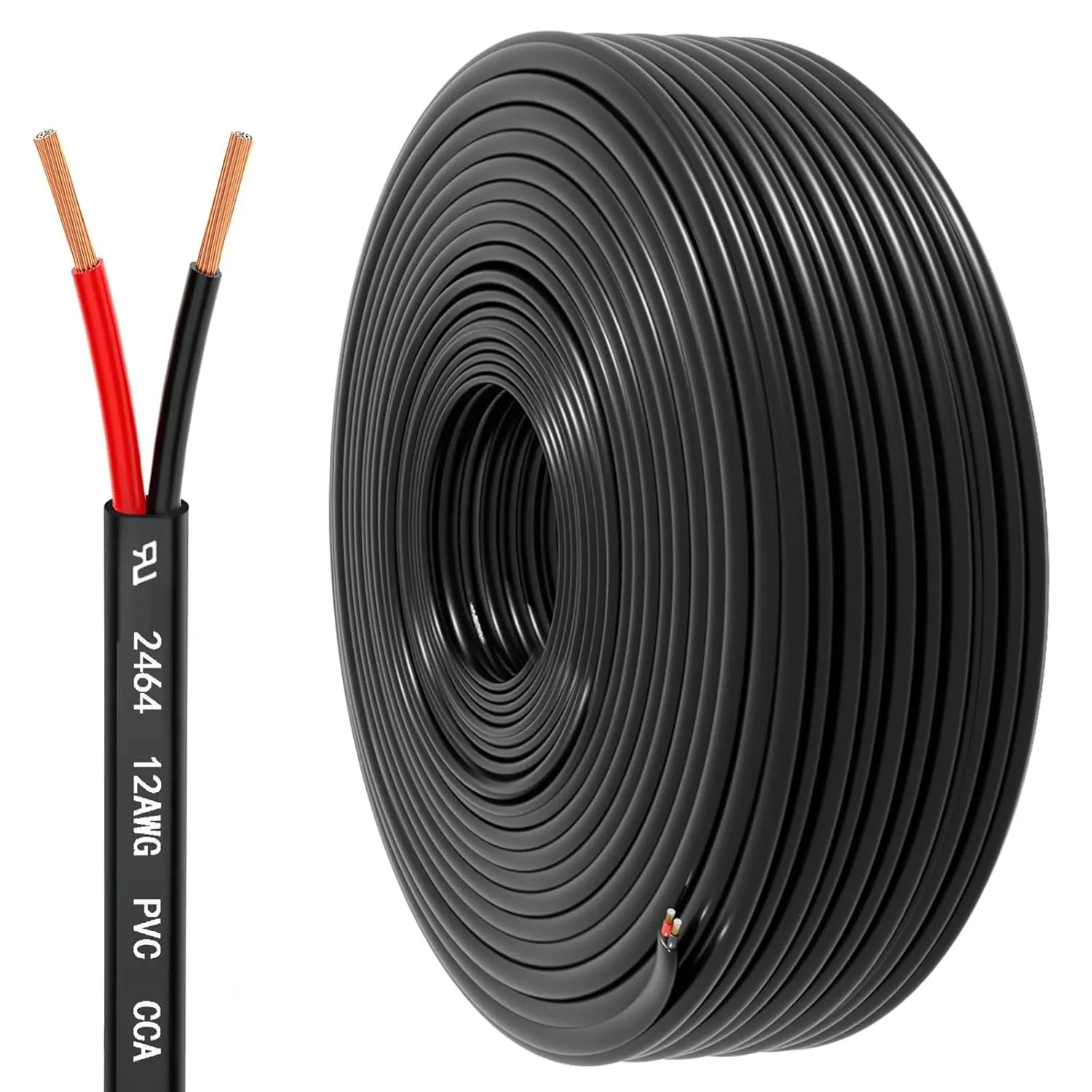 12 Gauge Wire 2 Conductor Electrical Wire, 12 AWG 3.3mm² Wire PVC Cord, 12V/24V DC Low Voltage/Copper-clad Aluminum(CCA)/Flexible/2 Wire for Automotive Wire LED Strips Lamp Lighting Marine(9.2M/30FT)