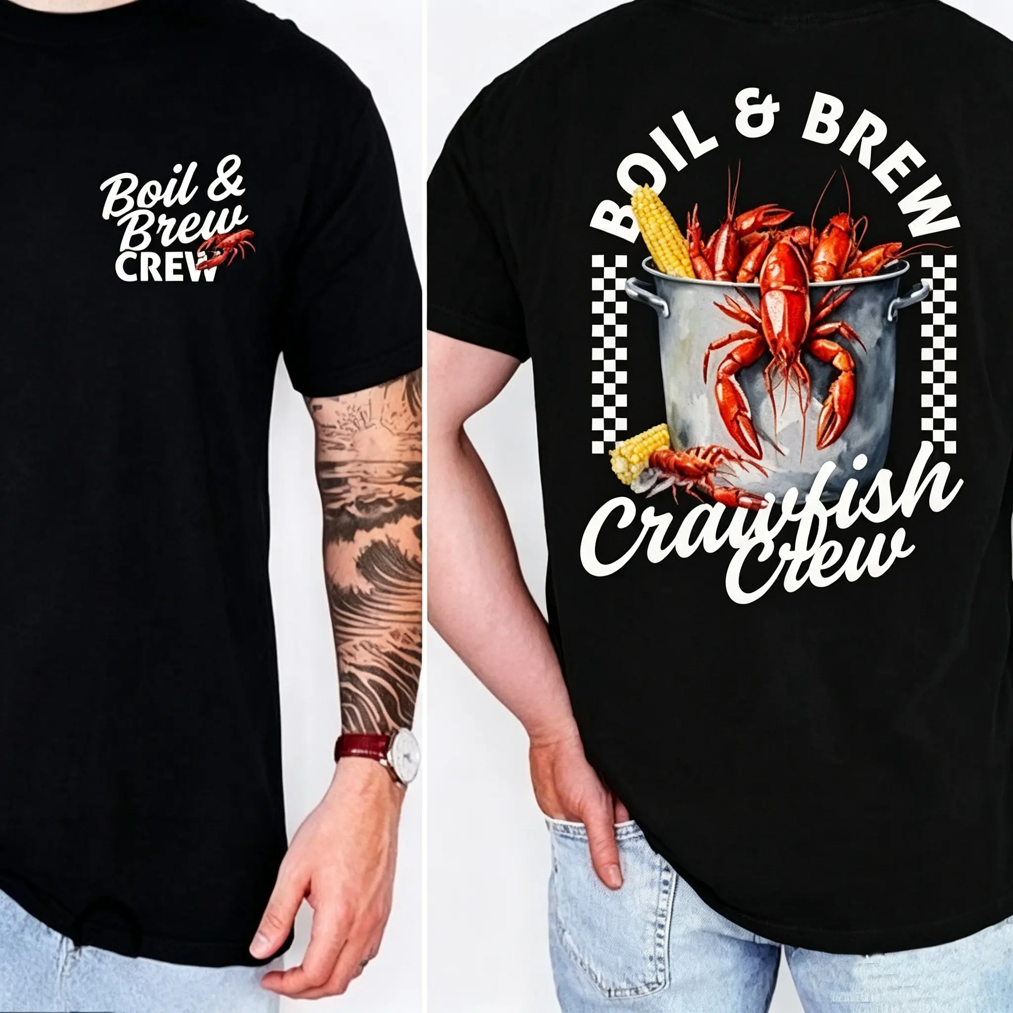 Men's 100% Cotton Relaxed Fit Round Neck Shortsleeve Graphic T-Shirt - Breathable Simple Fashion Top with Crawfish Boil Design, Ideal for Pairing with Jeans, Casual Streetwear