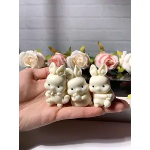 C30- 3pc Natural Tagua Nut Hand Carved Bunny Set
