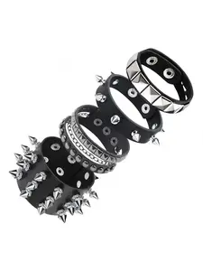 4pcs Punk Studded Faux Leather Bracelet Set, Handmade Vintage PU Leather Cuffs with Metal Studs, Retro Edgy Unisex Wristbands, Stylish Jewelry for Rock Concerts Parties, Ideal Birthday Holiday Gift for Men Women Teens