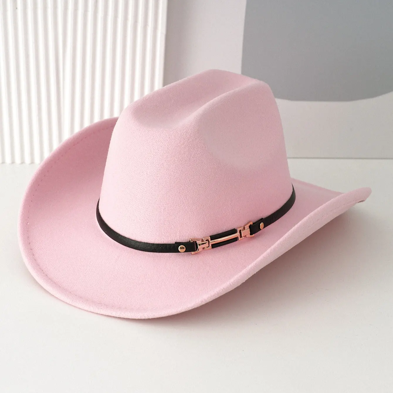 Wide Brim Cowboy Hat with Buckle Belt - Unisex Western Style Faux Leather Cowboy Hat, Wide Brim Ranch Style, Vintage  main image 2