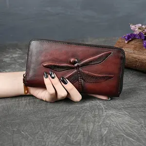 Women's Vintage First Layer Leather Long Wallet Clutch Large Capacity Zipper Handbag Ladies Card Holder Cash Pocket Snap Closure Retro Style Ideal for Daily Casual Travel Outdoor Use Easy Clean Portable Purse Organizer