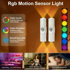 3/4 Packs USB Rechargeable LED Motion Sensor Night Light, Colorful RGB Adjustable Lighting Atmosphere, Dual-Head Magnetic Cat Eye Wall Lamp for Closet, Bedroom, Stairs & Hallways