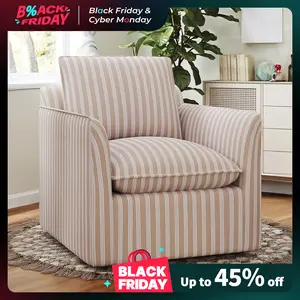 [TikTokShopBlackFriday]Upholstered  Swivel Accent Reading Chairt with Backrest Cushion – Armless Modern Lounge Chair with Soft Seat and Wooden Legs for Bedroom, Living Room, Small Spaces, Easy to Assemble