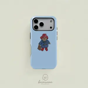 Paddington Bear Pattern Tough Phone Case with HD Prints,Heavy Duty Shockproof 2in1 Protective Cover for iPhone 17 16 15 14 13 12 Pro Max，Samsung Galaxy S25 S24 S23 S22 Ultra Series Holiday Gift Minimalist Fashion Case