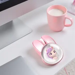 MOFII M12 Pink Bunny Ear Dual-Mode Wireless Mouse, Space Capsule Pony Figurine, Silent Rechargeable for Laptop/Desktop/Tablet
