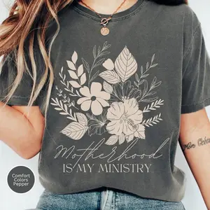 Comfort Colors Motherhood is My Ministry Floral T-Shirt, Gift for Christian Mom Tshirt