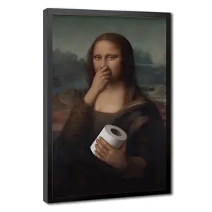 Funny Mona Lisa Bathroom Canvas Wall Art Parody World Famous Paintings Poster Print Modern Bathroom Paintings Humor Painting Gallery Wrap Bathroom Wall Decor
