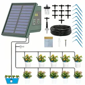 1.1W Solar Drip Irrigation System & Garden Automatic Watering System (1500 Mah, With 393.7inch Hose), Can Water 10 Potted Plants At The Same Time, Watering Interval, Anti-Siphon, Suitable For Gardens, Greenhouses, Courtyards, Lawns