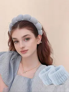 Cloud Shaped Headband & Wristband Set, Cute Hair Accessories Set for Women & Girls, Minimalist Headwear Suitable for Thick Hair