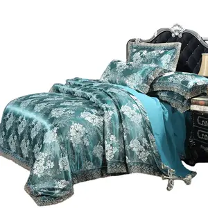 Satin Jacquard Bedding Set Lace Trim Luxury Quilt Cover Four Piece For And Gift