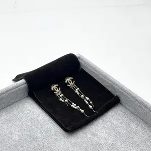 Pre-owned H1 CHANEL Double C Pearl Fringe Long Earrings, Vintage Gold, vvvvv