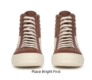 Brown Suede High-Top Sneakers with Cream Leather Accents and Chunky Rubber Sole