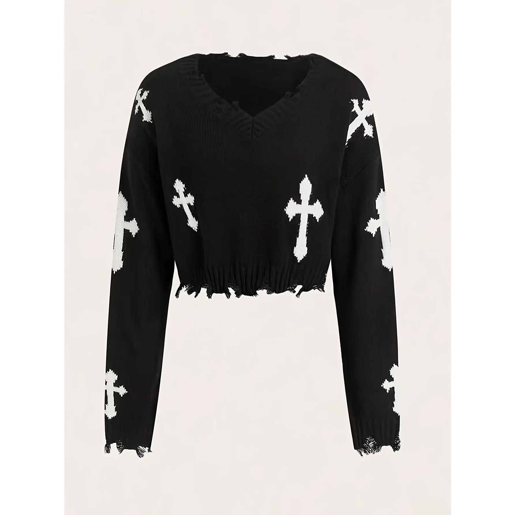 Women's Fashion Knitwear Casual Halloween Cross Pattern Pullover Sweatshirt - Stylish Knit Top