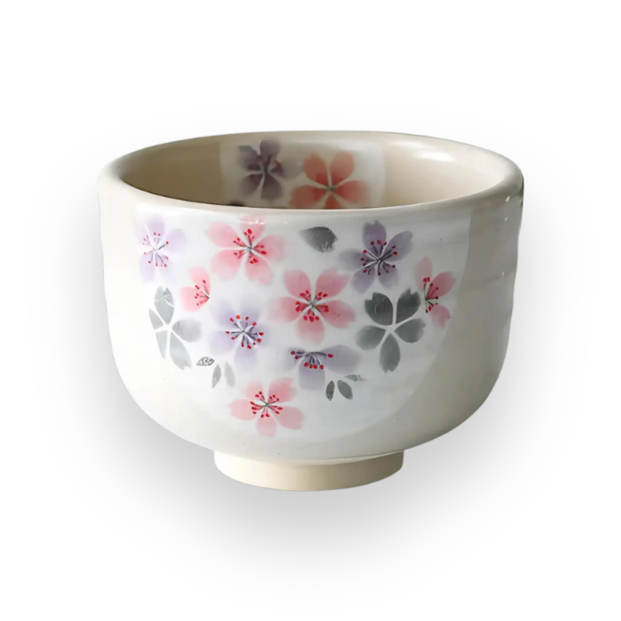 AprikaLife Kohiki Pink Sakura Ceramic Matcha Bowl - Handcrafted Traditional Pottery with Bamboo Whisk & Holder - 4.53" Diameter x 2.95" Tall