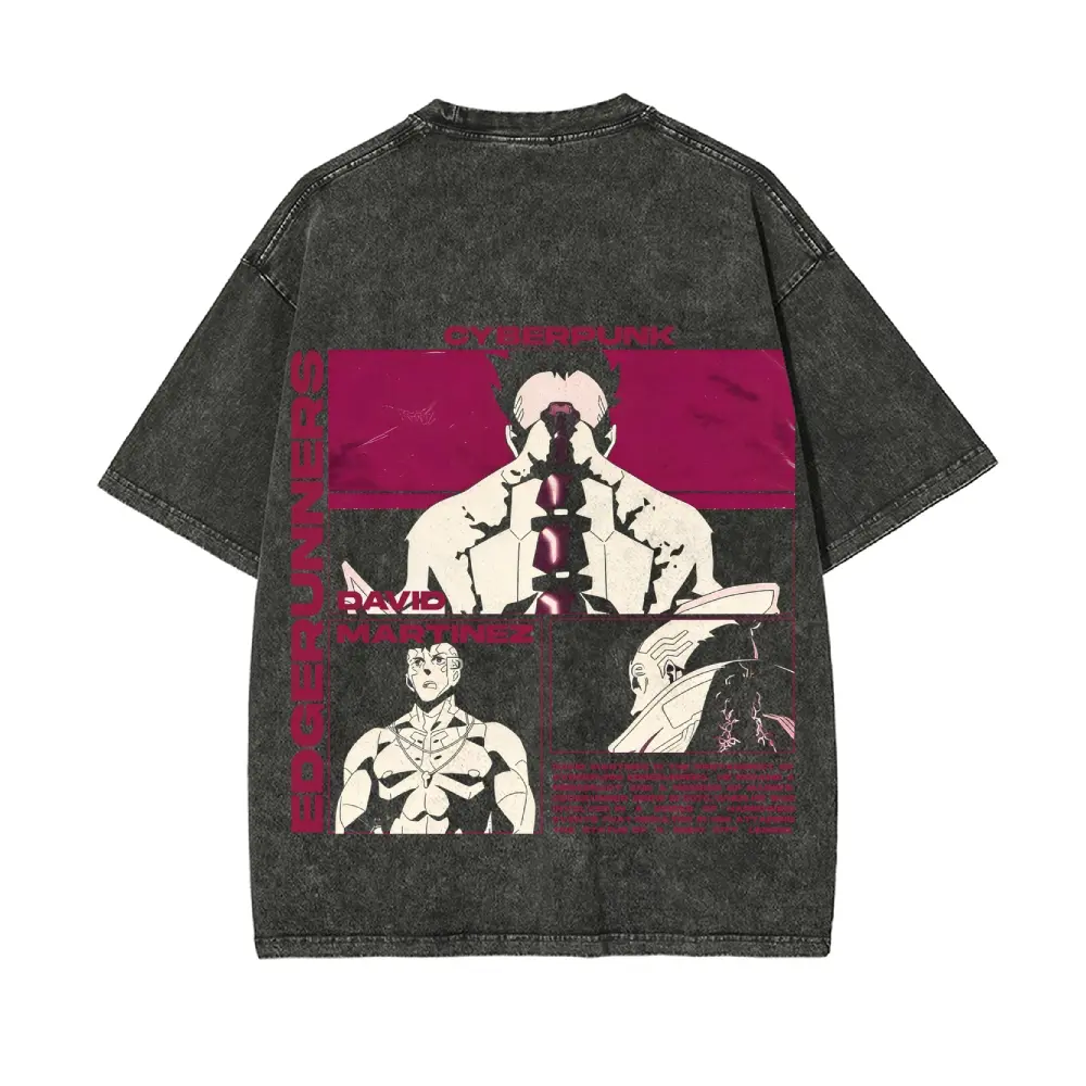 Cyberpunk Edgerunners David Martinez Oversize Unisex Washed T-Shirt for Women and Men's Unisex Fit Batik Cotton Oversize Streetwear Menswear  Super Soft Pre-Shrunk
