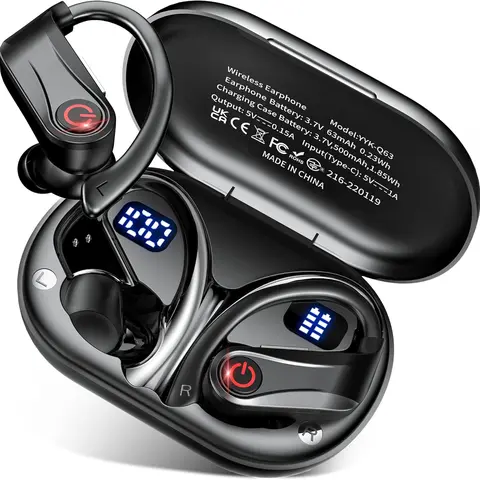 2026 Wireless In-Ear Bluetooth 6.1 Audio Electronic Headset, IPX7 Sweatproof Earphones with Chargeable Sports Earhooks, Fast Charging Case, Dual LED Display, ENC, Easy Buttons, Batteries Included, Multi Device Compatibility for Gym, Outdoor Use