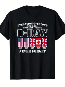 D-Day June 6 1944 Normandy France Never Forget T-ShirtSame style for men and women  summer short-sleeved printed T-shirt pure cotton 220G