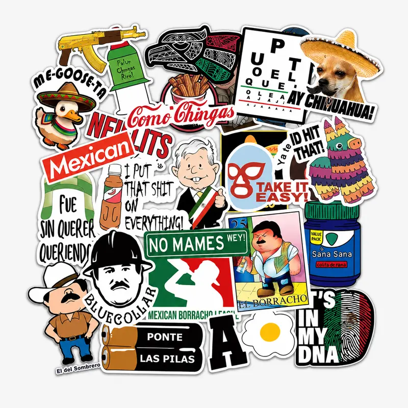 30pcs Mexican Humor Spanish Waterproof Cartoon Meme Vinyl Decals Pack - Funny Stickers for Laptop, Water Bottle, Car Bumper (Home Decor Decorative Car Stickers)