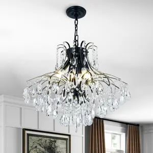 Ceiling Light Fixture - 23.6 Inch French Vintage Restaurant Living Room Crystal Chandelier