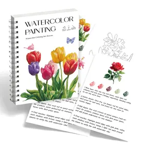 Floral Watercolor Workbook Designed for Novices & Coloring Book for Adults: featuring graceful flower illustrations, detailed step-by-step guidance, and lay-flat pages — ideal for coloring & painting lovers, and a wonderful gift.