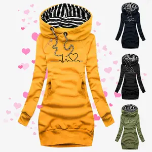 Heart Printed Pullover Hoodie Casual Classic Womanswear Stylish