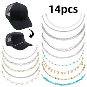 14 pcs Metal Detachable Chains irregular turquoise hat chain Metal Detachable Mesh Baseball Cap Charm Decoration Chain for Women Men Fashion Accessories