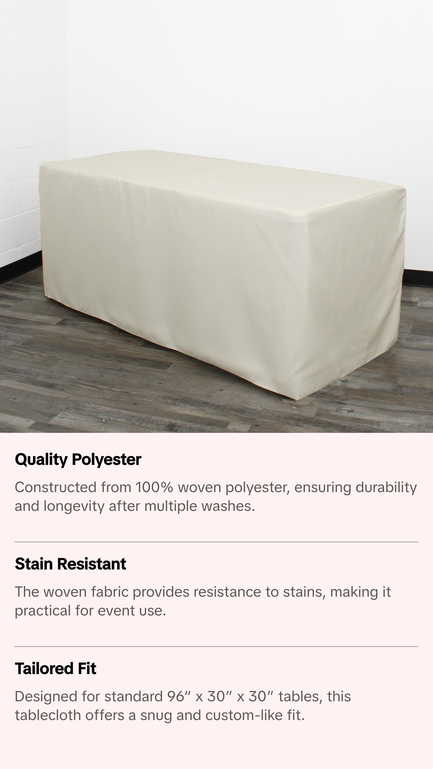 8 ft. Polyester Fitted Tablecloth Rectangular Ivory