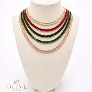 Olive Jewelry Princess Tennis Chain - 18 Inch Fashion Necklace in Non-Tarnish Material, Available in Multiple Colors for Everyday Wear
