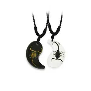 Real Scorpion Small Ying Yang Friendship Necklace Black and White w/ No Dots