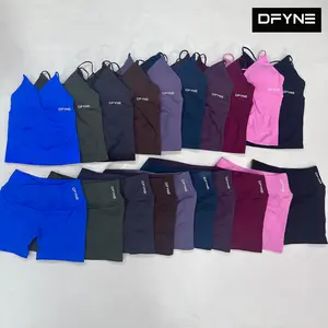 DFYNE Women’s Padded Tank & Shorts Set Breathable Nylon Yoga Gym Workout Outfit