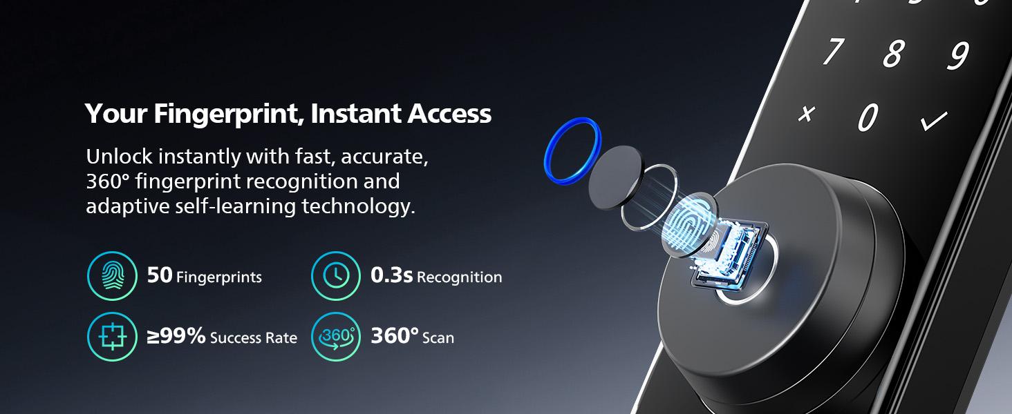 Philips Built-in WiFi Smart Lock, Keyless Entry Door Lock with App, Touchscreen, Fingerprint Door Lock — Compatible with Alexa & Google, Splash-Proof Design, Includes 8 Batteries, Black