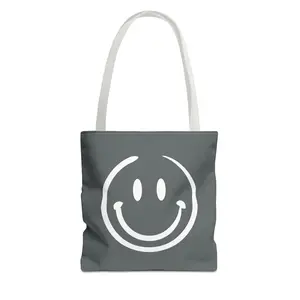 Charcoal gray with white smiley face Tote Bag