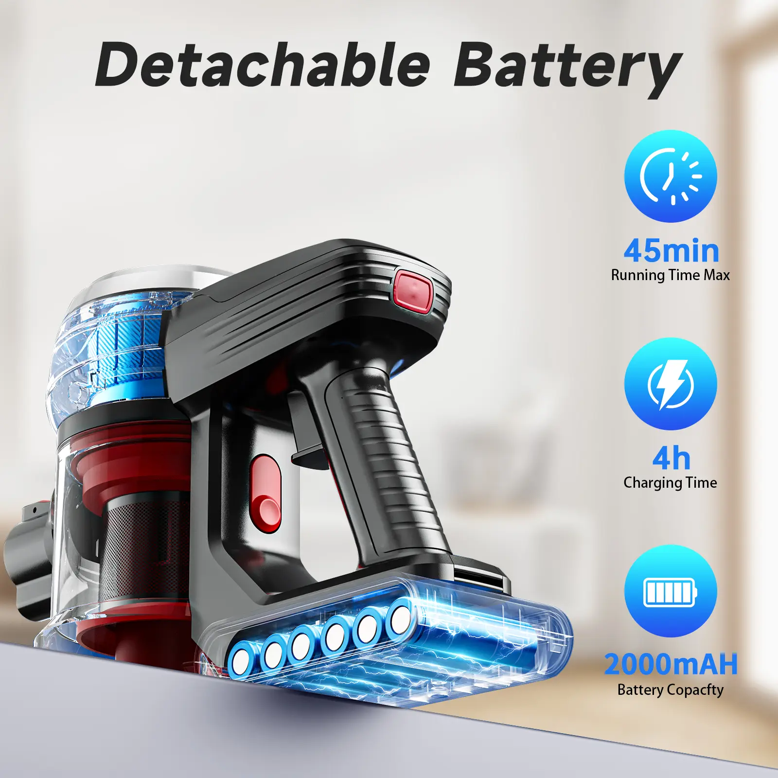 XINSHE A7 Cordless Stick Vacuum Cleaner, Light Green, 2000mAh Long
