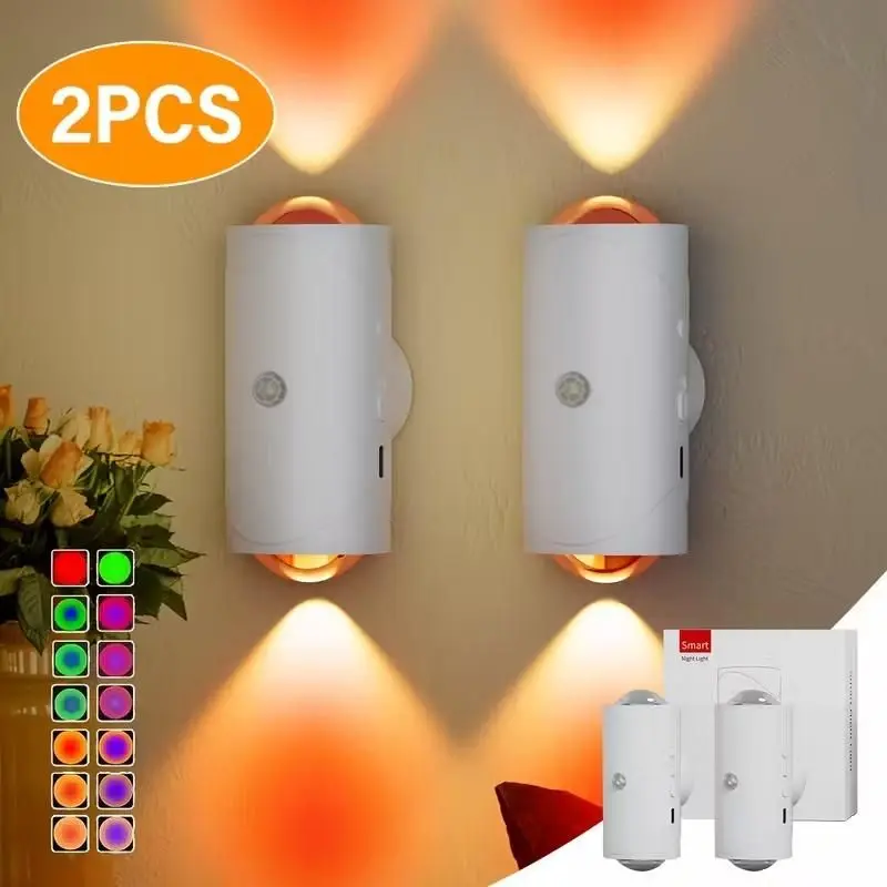4pcs Rechargeable LED Night Light Wall Lamp Commercial StrobeLight Multi-color Mode Dimmable Indoor Light Magnetic StepLight for Entryway Bedside Desk Closet Bedside Lamp