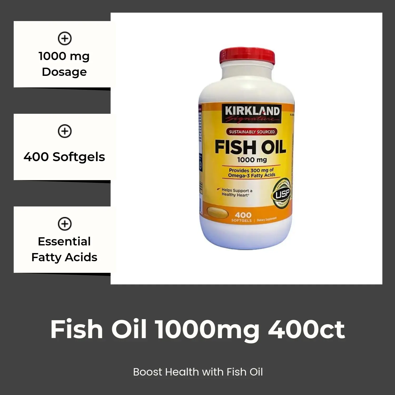 Kirkland Signature Fish Oil 1000 mg 400 Softgels Dha Epa Antioxidants Essential Fatty Acids for Optimum Health Support