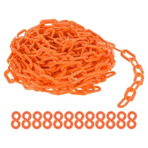 50 Foot Plastic Chain Links, 2inch Safety Barrier Chain Orange for Crowd Control, Queue Line, Parking, Fence, Gate, Concert, Construction Site and Decoration