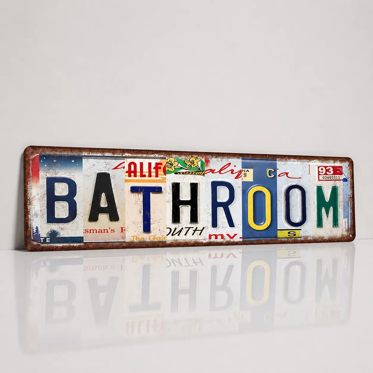 Vintage Rectangular License Plate Metal Tin Sign - Retro Wall Decoration, Rustic Farmhouse Hangable Plaque for Bathroom, 4x16 in Durable Indoor Home Decor