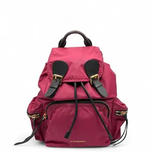 Pre-owned BURBERRY Leather Backpacks Medium Rucksack Backpack Nylon Burgundy Black (0614n2)