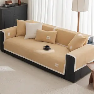 Flannel Sofa Cushion Cover, Anti-Slip Leather Couch Protector, Thickened Winter Seat Pad Cloth, Autumn & Winter Home Decor