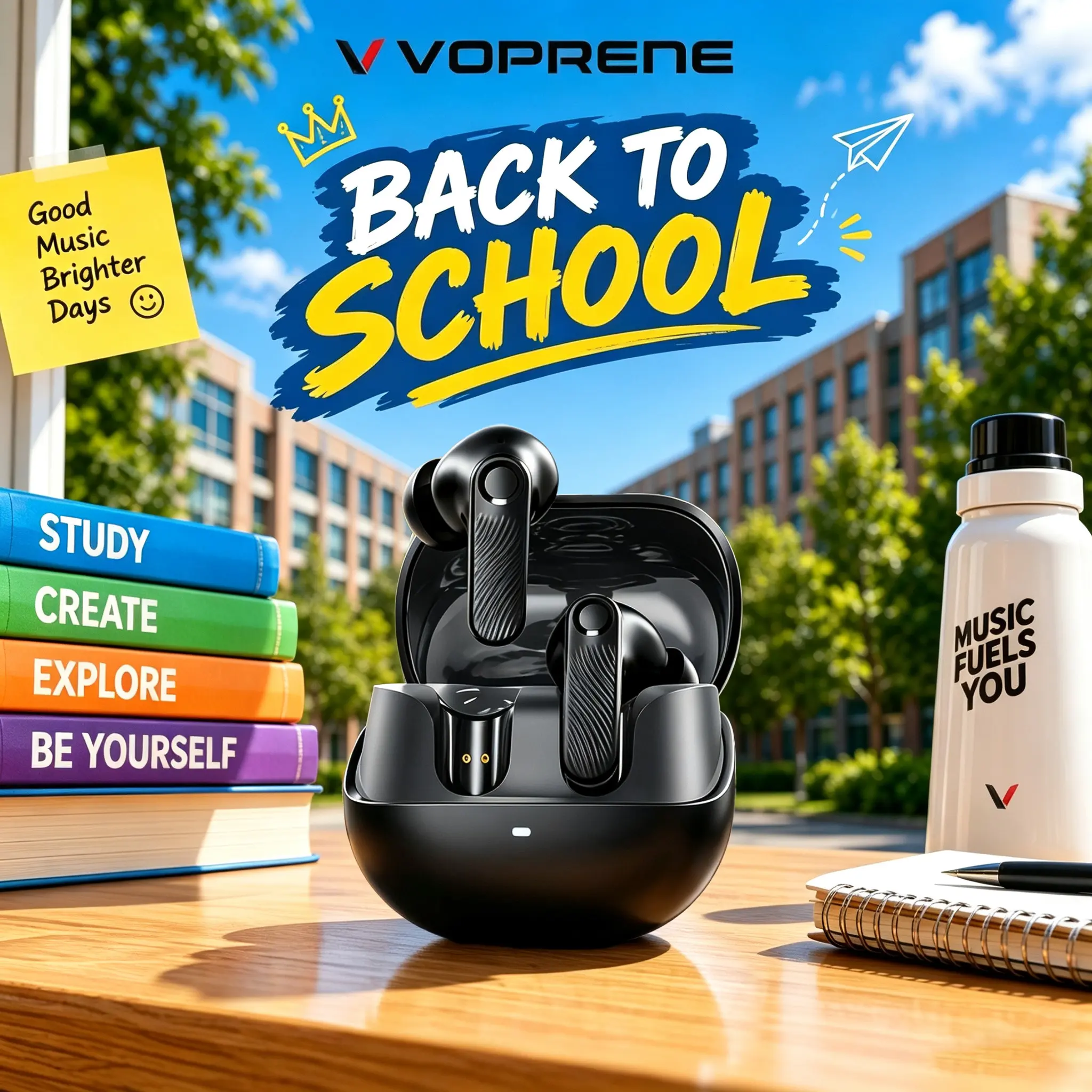 Voprene v73 HiFi Deep Bass Wireless Earbuds with Active Noise Cancellation 140H Playtime ENC Clear Calls Bluetooth 5.4 Immersive ANC & 10 Minute Quick Charge - Charging Headphone Audio