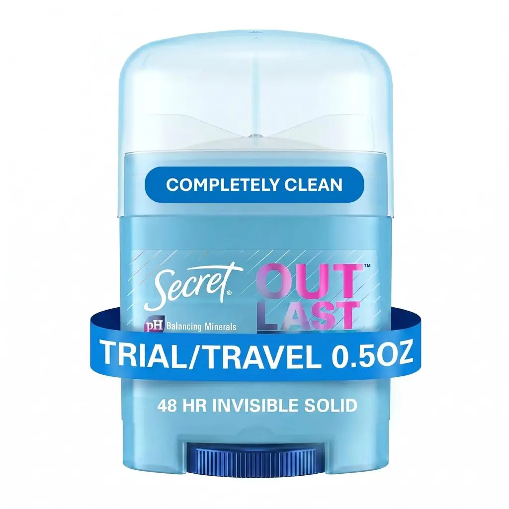 Secret Outlast Antiperspirant Deodorant for Women, 72hr Sweat & Odor Protection, PH Balancing Minerals, Invisible Solid, Completely Clean Scent, Travel Size, 0.5 oz