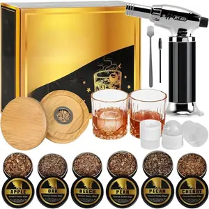 THE WELL KEPT Whiskey Smoker Kit with Torch - 6 Natural Wood Chips Flavors, 2 Glasses, 2 Ice Molds - Cocktail Smoker Infuser Kit, Old Fashioned Smoker Kit, Birthday Bourbon Whiskey Gifts for Men, Dad(No Butane)