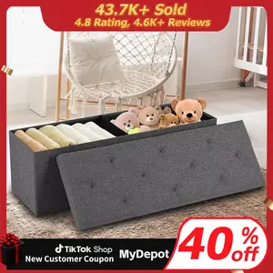 [Summer Deal] Storage Ottoman Bench, Folding Ottoman Stool, Storage Chest, End of Bed Bench with Seating for Bedroom, Living Room Toy Box Footrest Furniture Durable Comfortable Sturdy Interior