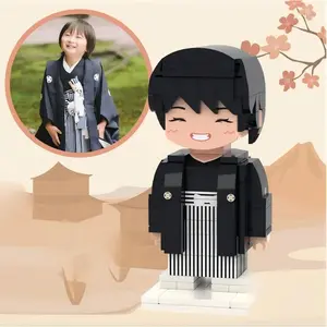 JollyJubilant Valentine's Day Gifts Custom Building Blocks Brick Figures Full Body My Custom Brickfigures Customizable Japan Style Man in Black Kimono (YL1P-136)