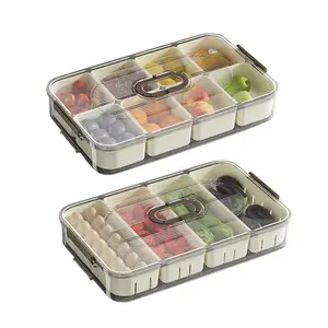 TUZZAN Plastic Bento Snack Box Container with Compartment, Stackable Fridge Container with Lids and Divided Serving Tray, Storage for Food, Vegetables, Light Amber, TFSC004