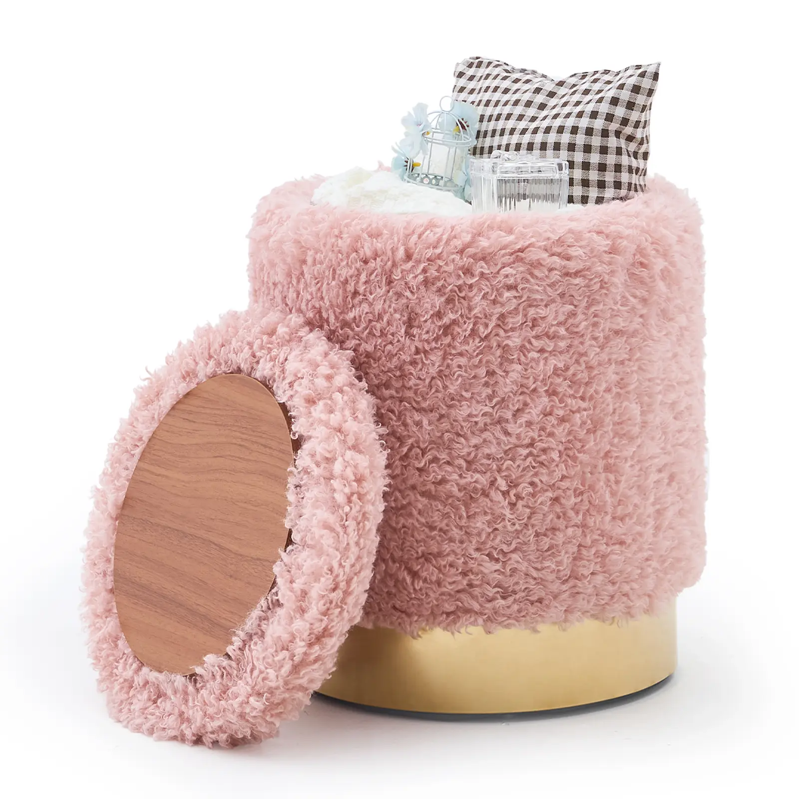 Velvet Fabric Pouf Ottoman Footrest - Multifunctional Stool with Storage, Cushioned Seat, Modern Indoor Living Room Decor Furniture for Bedroom